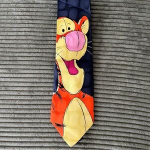 VTG 90s Winnie the Pooh | Tigger Large Print 100% Silk Necktie | Navy/Orange